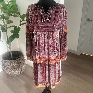 Bila Womens Embroidered Paisley Print Rayon Sz S Boho Hippie Festival Western